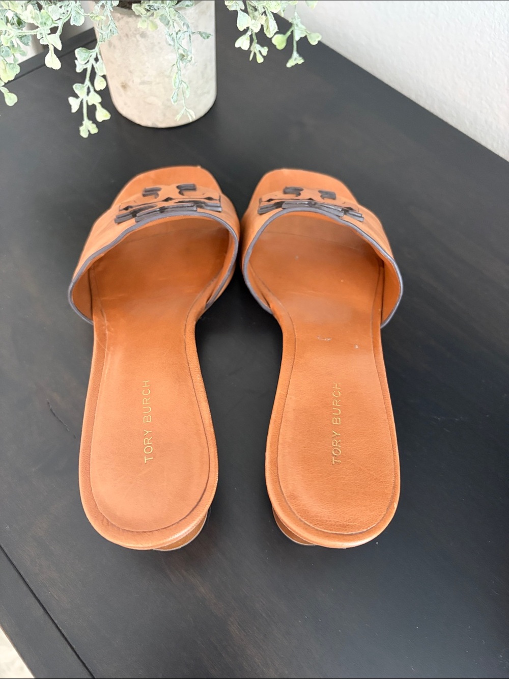 Tory Burch Ines Heeled  Mule Cognac Leather Logo - Picture 6 of 15